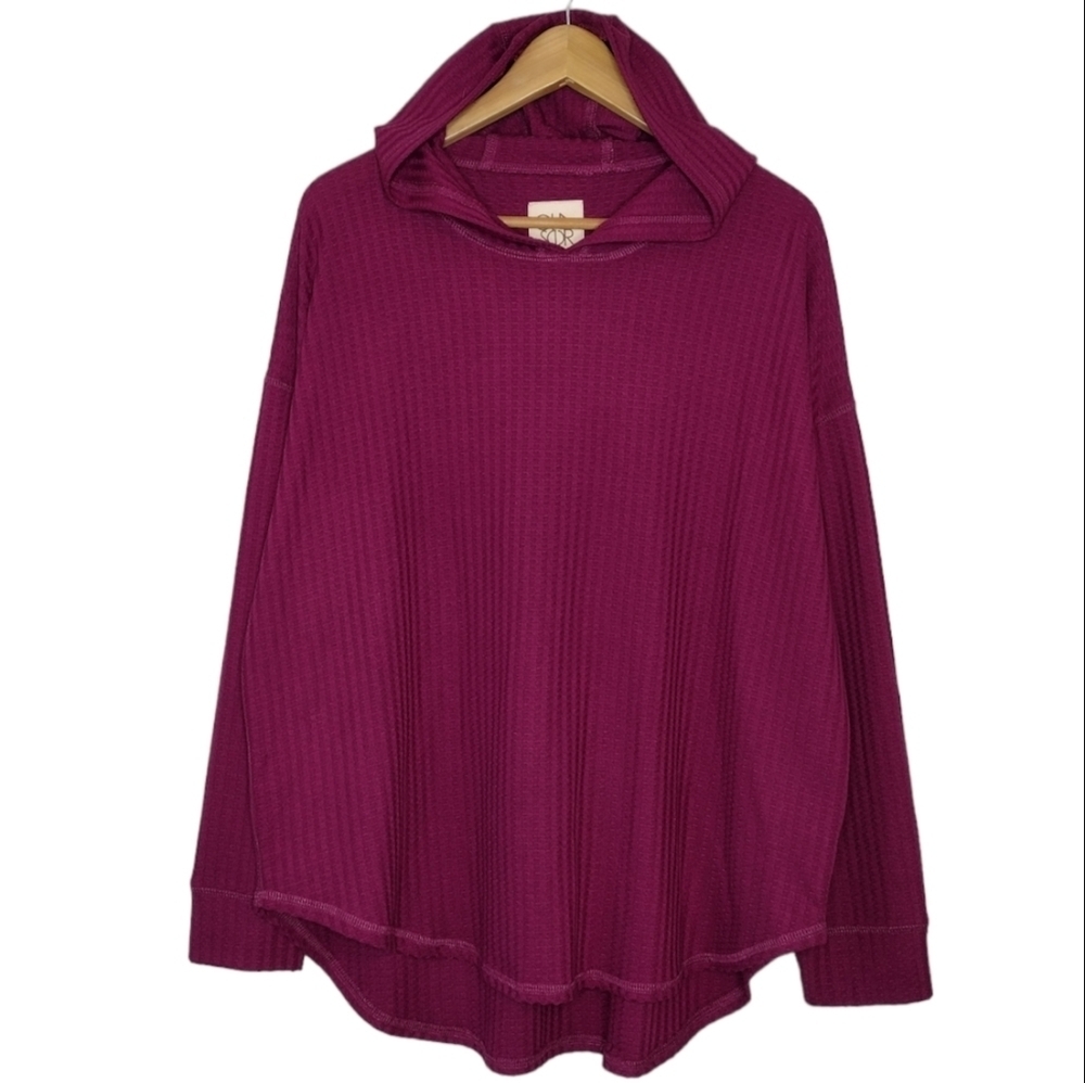 Chaser Women's Waffle Knit Hooded Pullover Long Sleeve Sweater